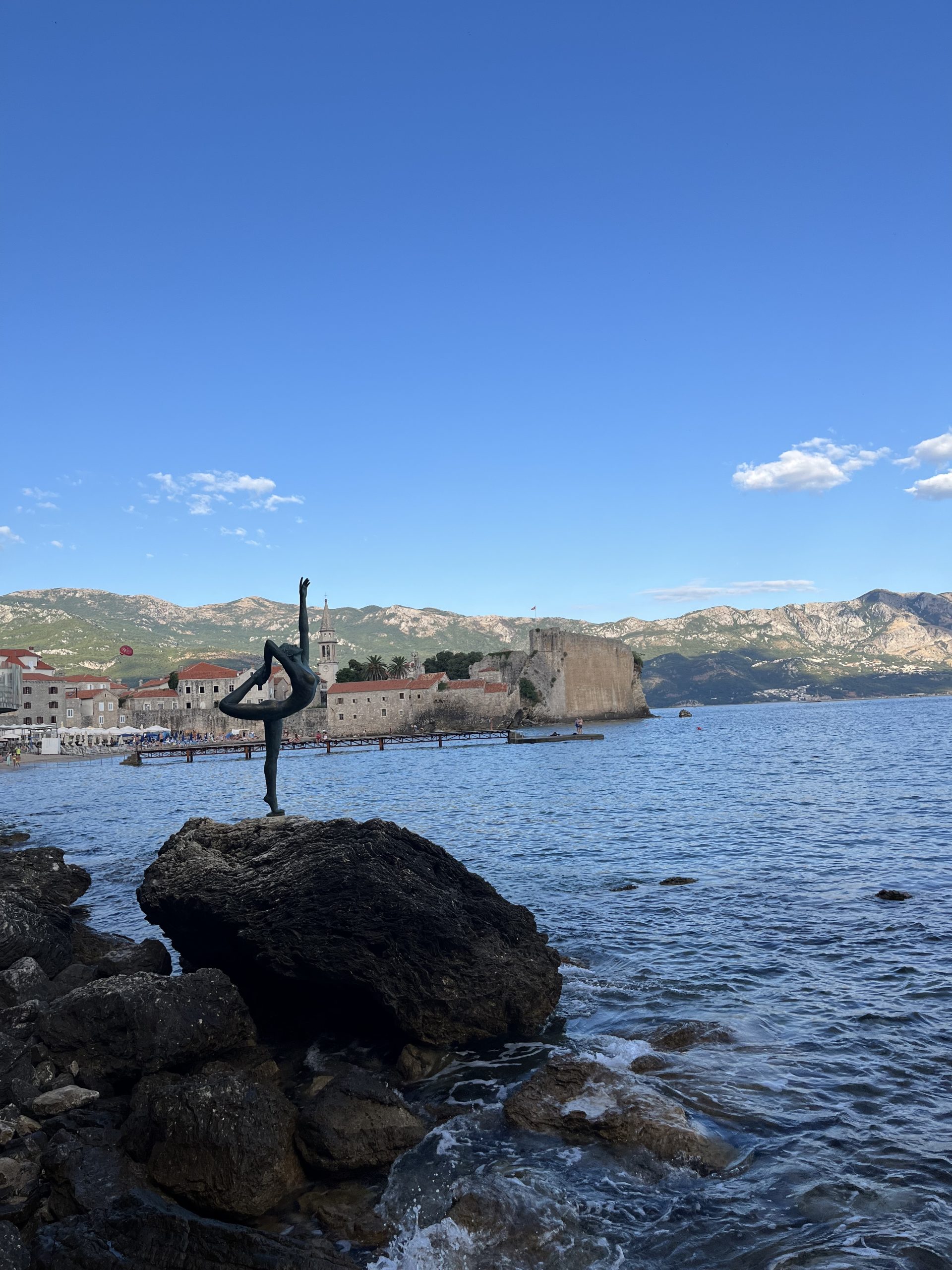 Budva Ballerina standing tall as the symbol of the old town in Budva, Montenegro