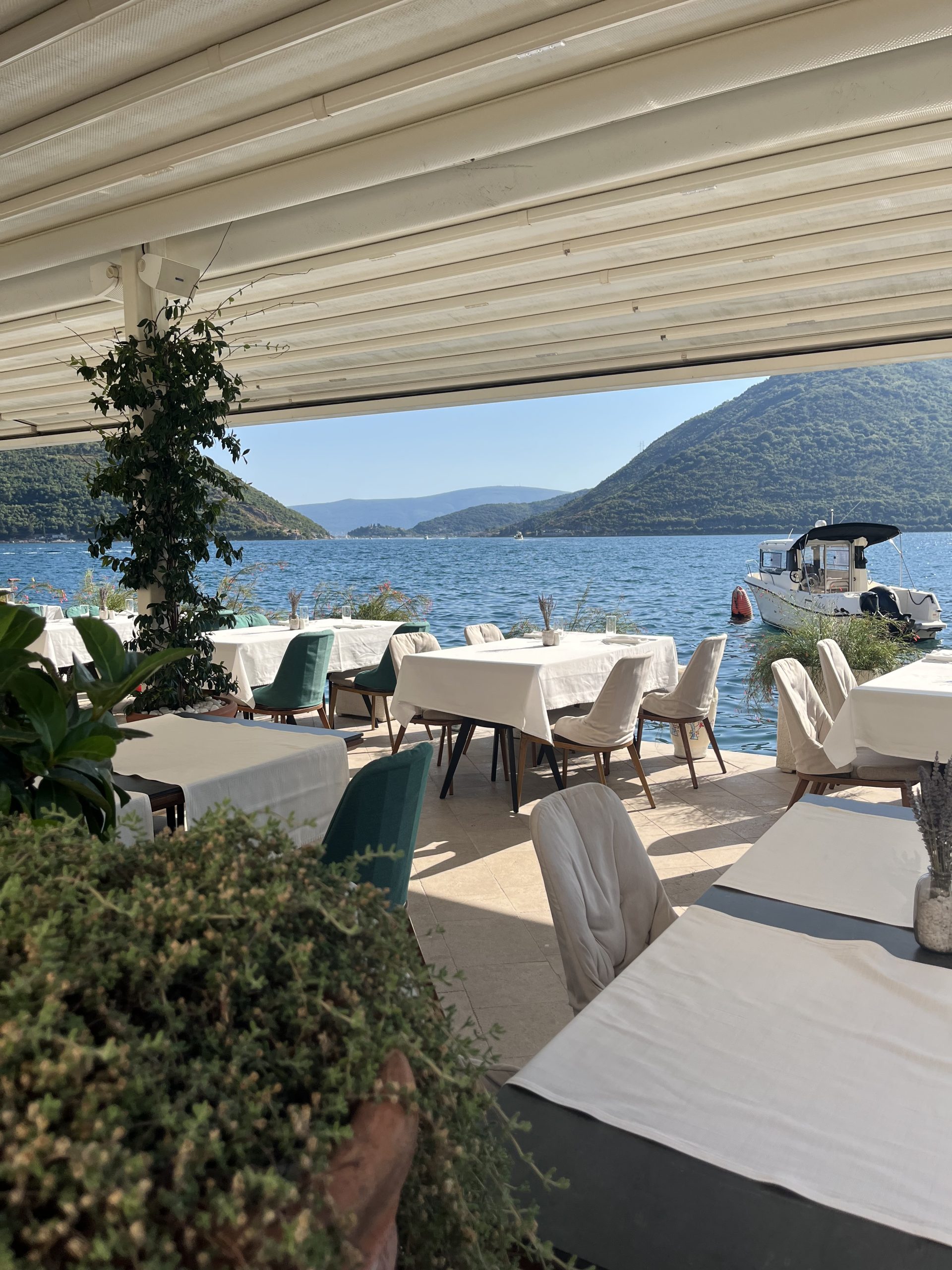 Resurant in Perast town overlooking the Bay of Kotor in Montenergo