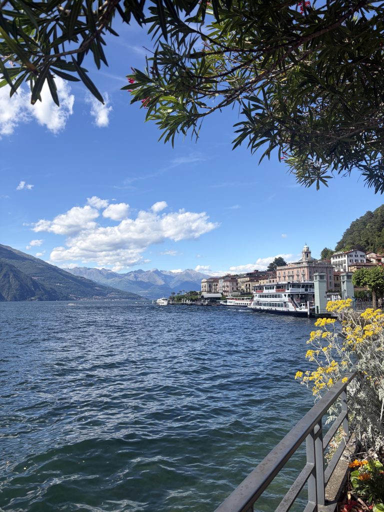 The stunning view across Lake Como, with Bellagio port in the distance.